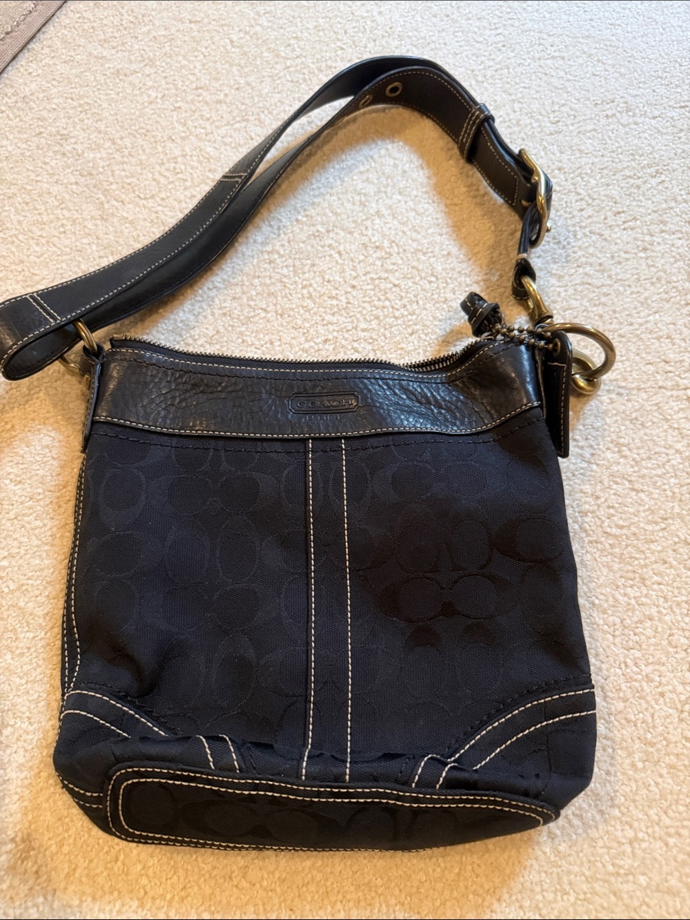 Coach Black Signature Canvas Bag with Leather Trim - Picture 2 of 4
